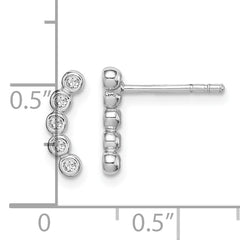 Sterling Silver Rhodium-plated Polished Five CZ Curved Post Earrings