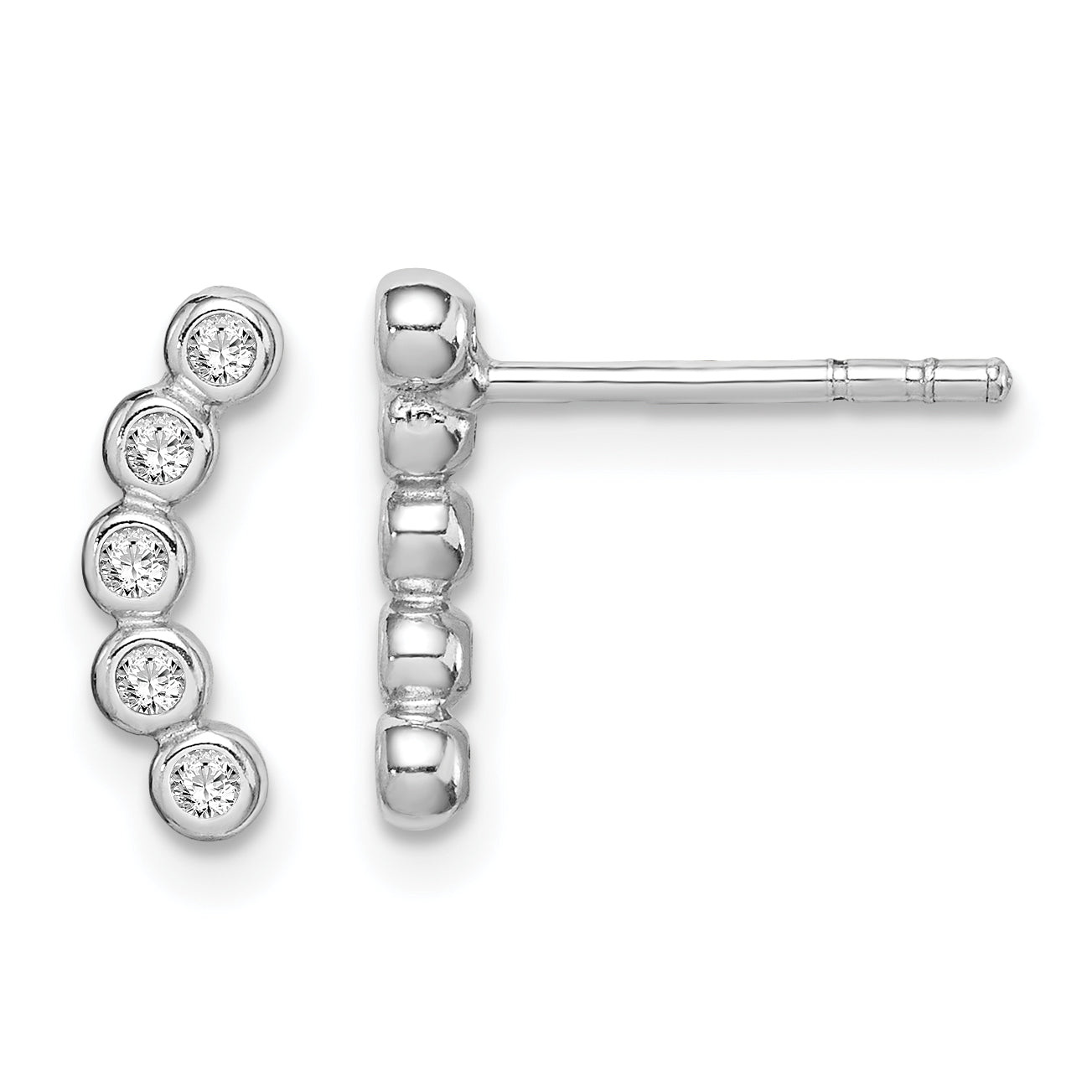 Sterling Silver Rhodium-plated Polished Five CZ Curved Post Earrings Main image