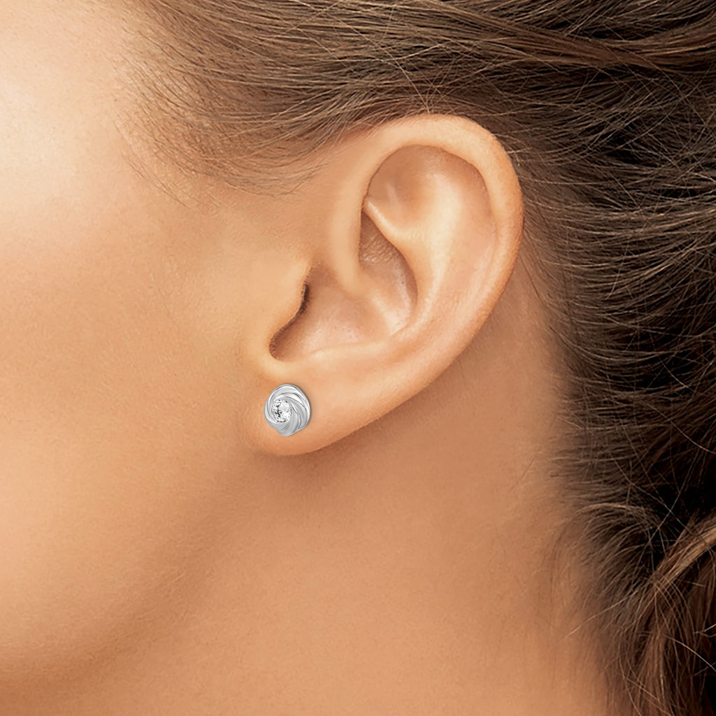 Cubic Zirconia Knot Stud Earrings in Sterling Silver, 9mm - Sophia Jewelers