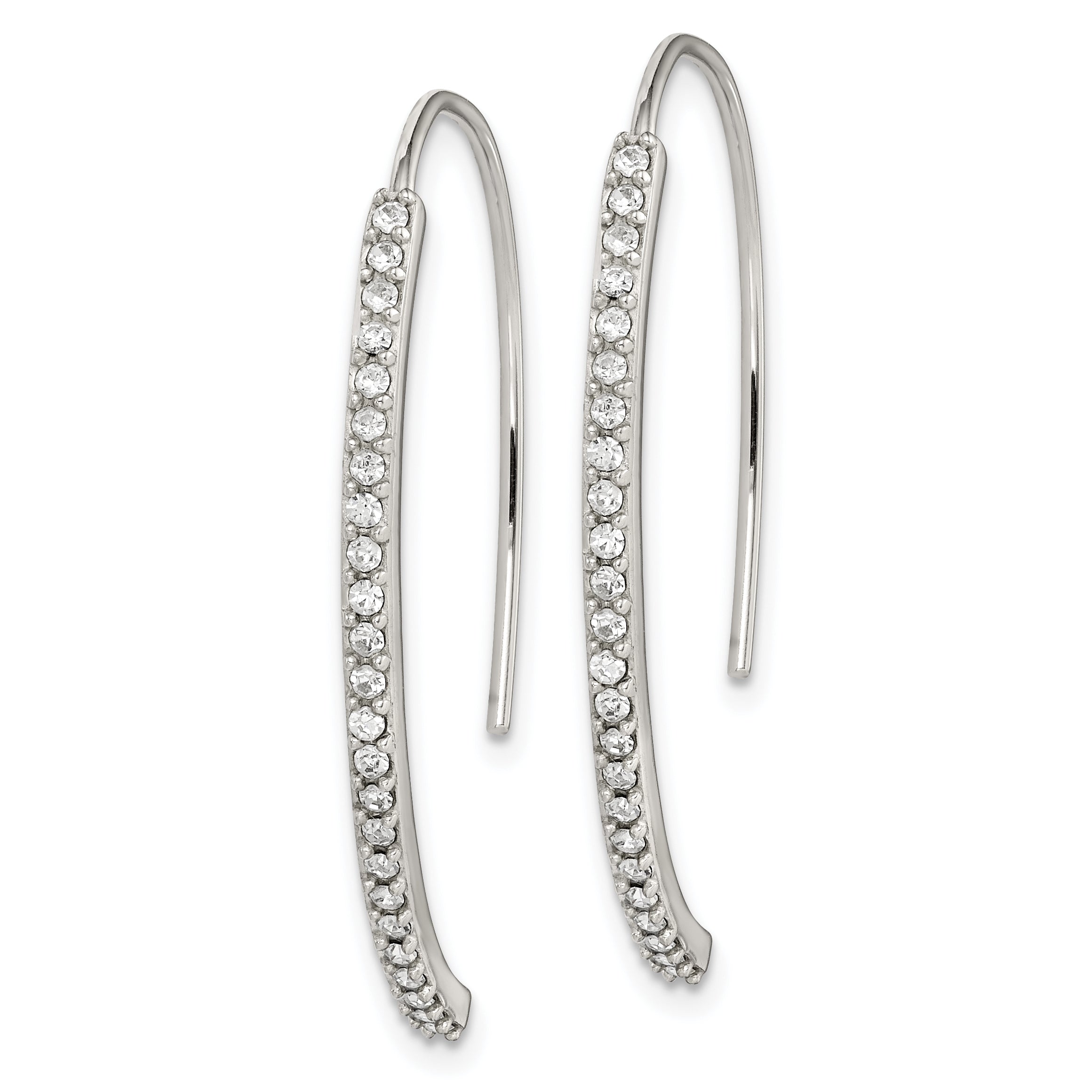 Sterling Silver Rhodium-plated Crystal Threader Dangle Earrings