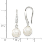 Sterling Silver Rhodium-plated Polished White 7-8mm Shell Pearl & CZ Dangle Earrings