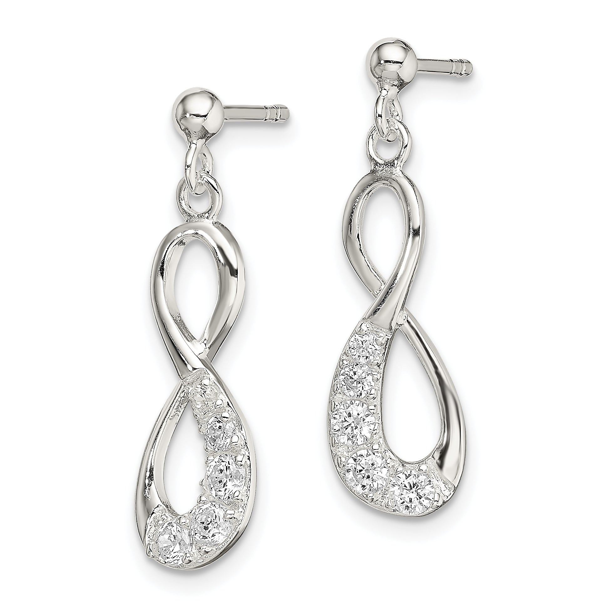 Sterling Silver CZ Infinity Loop Dangle Earrings Secondary image