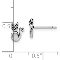 Sterling Silver Rhodium-plated Cat Post Earrings