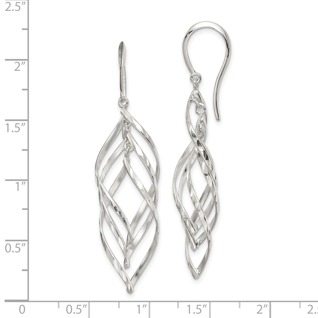 Sterling Silver Fancy Polished & Diamond-cut Twisted Dangle Earrings