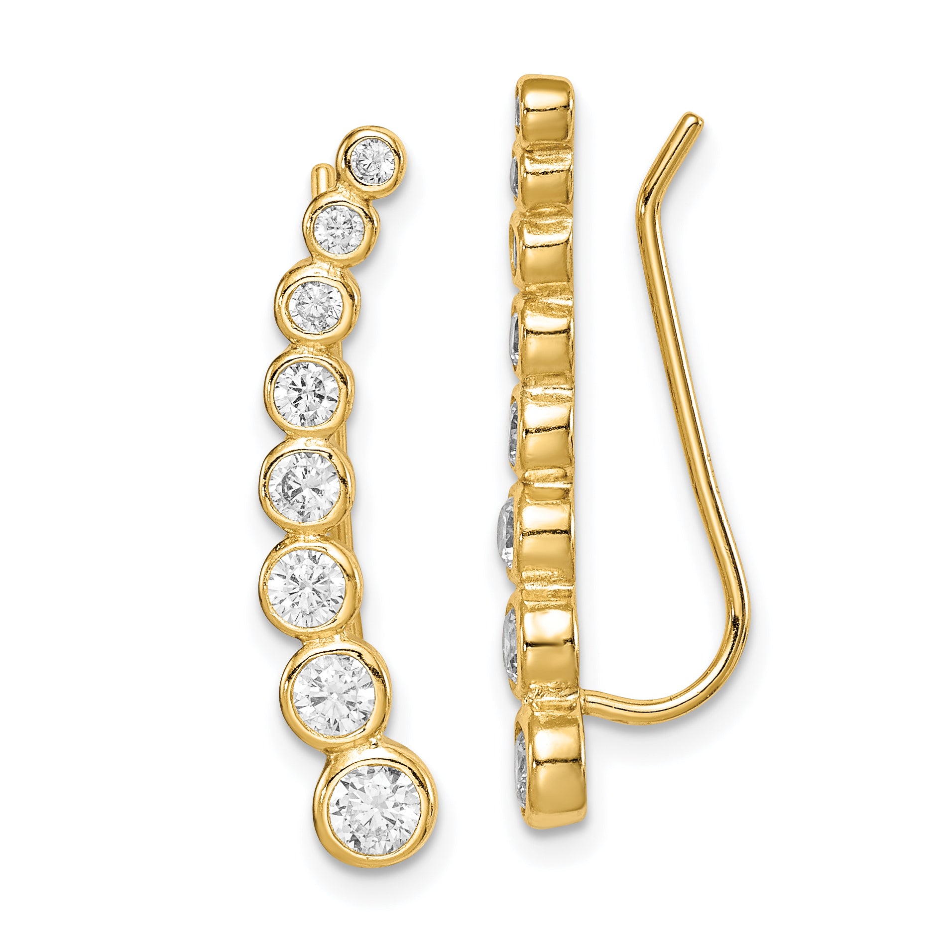 Sterling Silver Gold-tone Polished Graduated CZ Ear Climber Earrings Main image