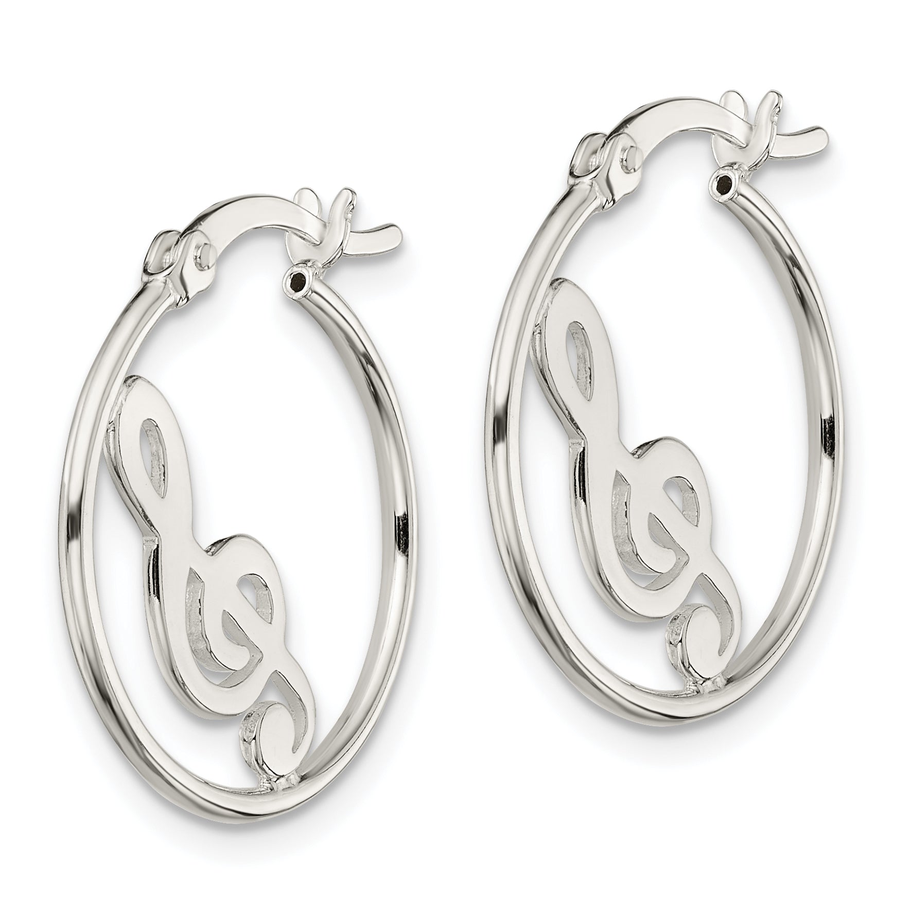 Sterling Silver Polished Music Note Hoop Earrings Secondary image