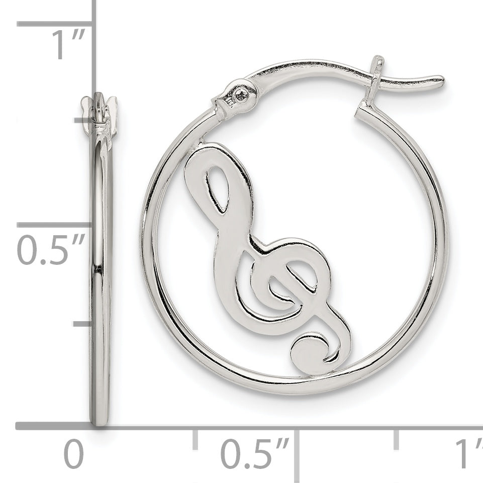 Sterling Silver Polished Music Note Hoop Earrings