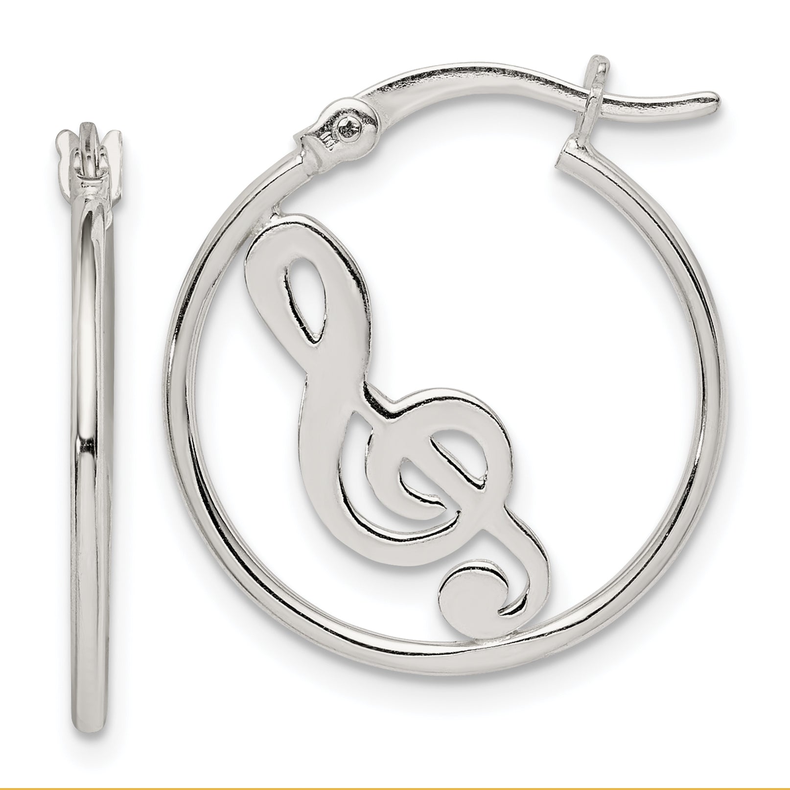 Sterling Silver Polished Music Note Hoop Earrings Main image