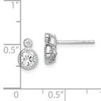 Sterling Silver RH-plated Polished & Beaded Double CZ Circle Post Earrings