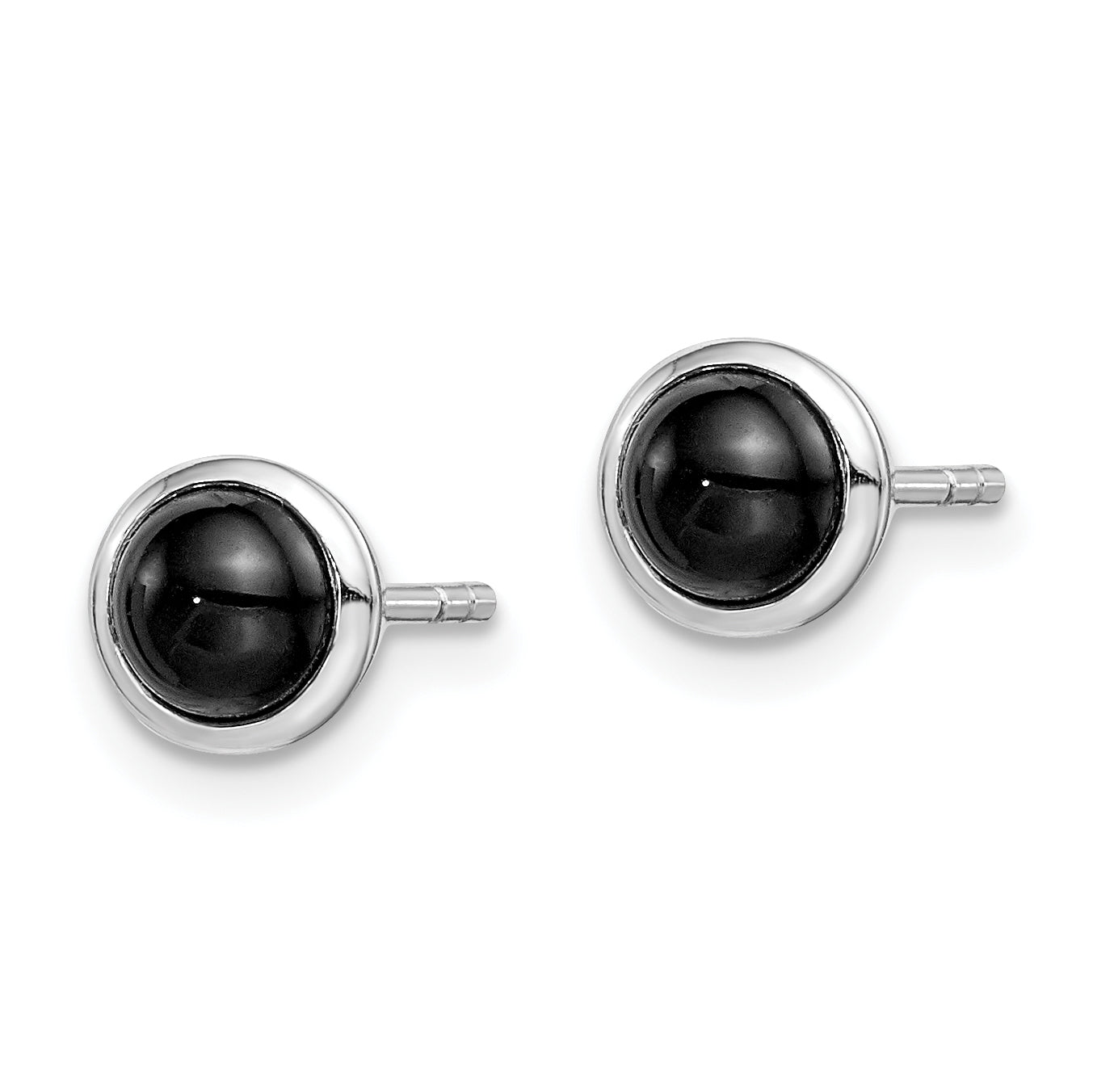 Sterling Silver Rhodium-plated Polished Onyx Round Bezel Stud Earrings Secondary image
