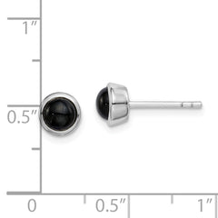 Sterling Silver Rhodium-plated Polished Onyx Round Bezel Stud Earrings