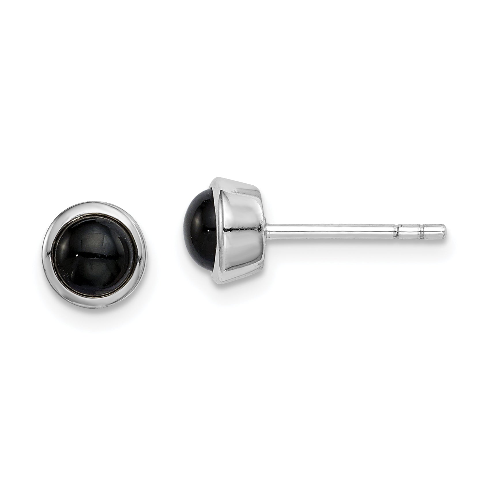 Sterling Silver Rhodium-plated Polished Onyx Round Bezel Stud Earrings Main image