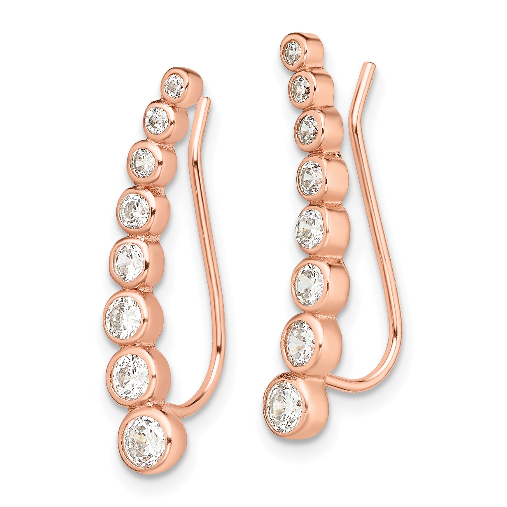 Sterling Silver Rose-tone Polished Graduated CZ Ear Climber Earrings