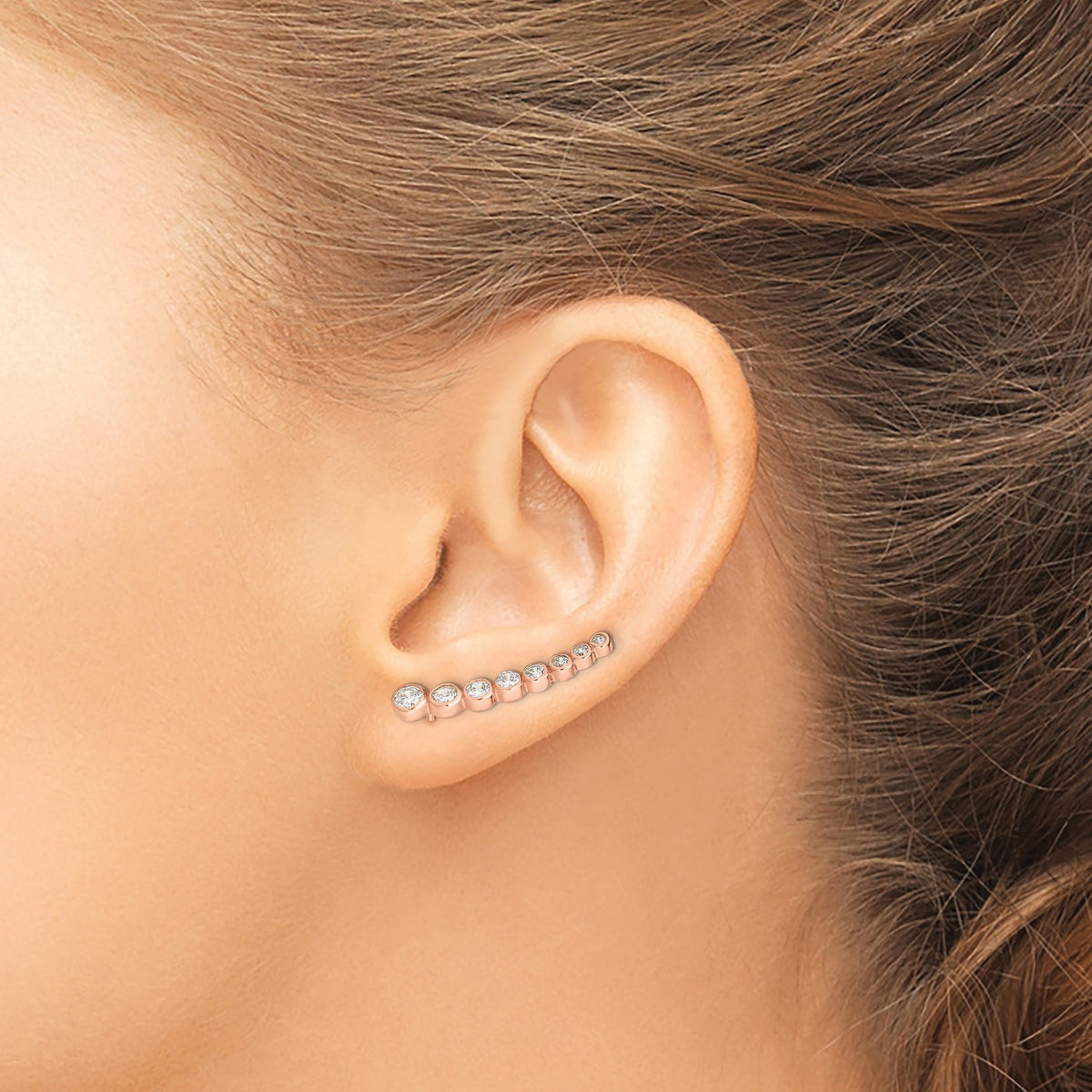 Graduated Cubic Zirconia Ear Climber Earrings in Rose Gold-Plated Sterling Silver - Sophia Jewelers