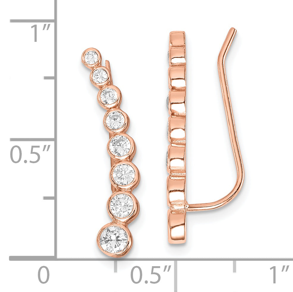 Sterling Silver Rose-tone Polished Graduated CZ Ear Climber Earrings