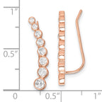 Sterling Silver Rose-tone Polished Graduated CZ Ear Climber Earrings
