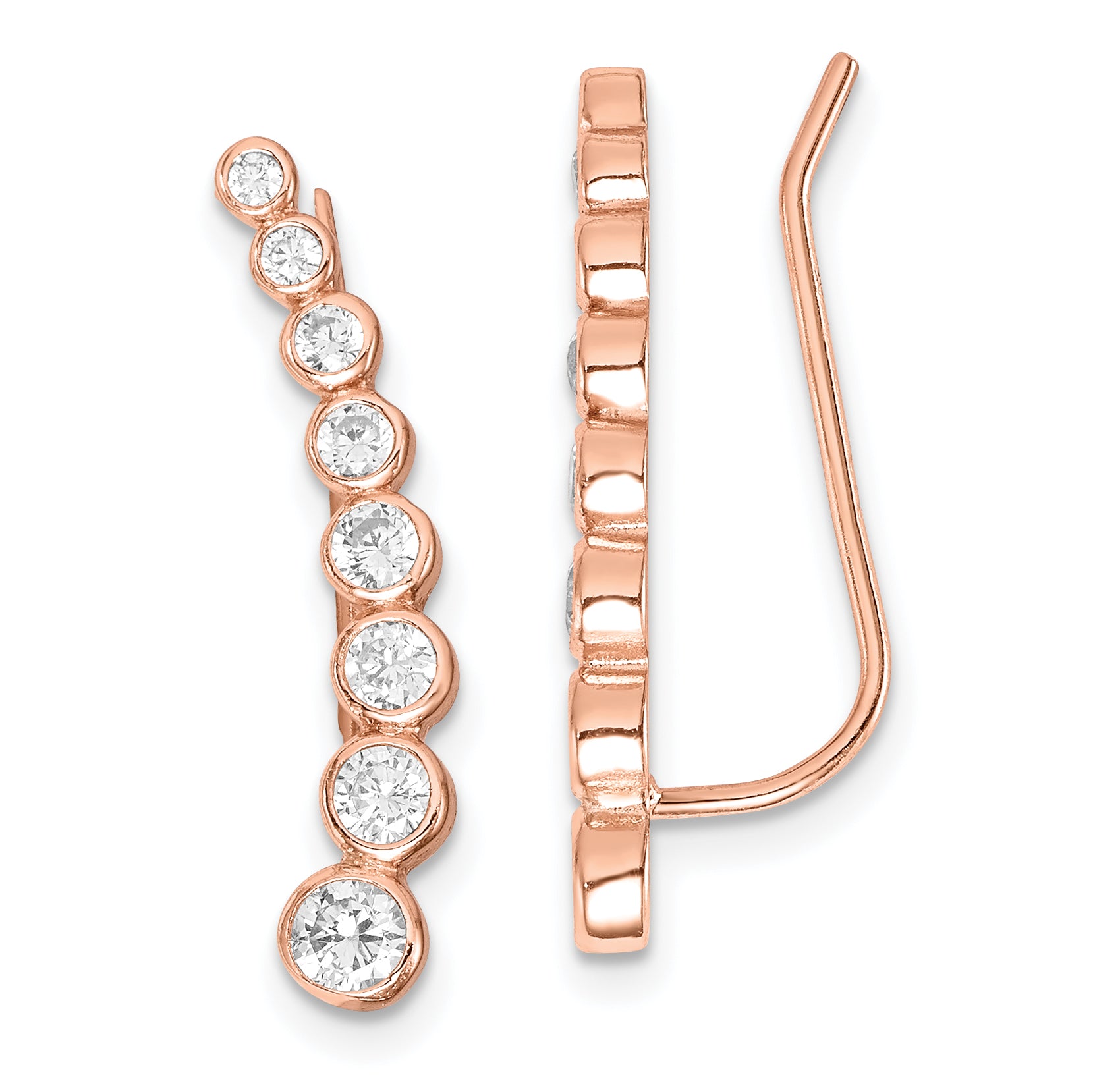Sterling Silver Rose-tone Polished Graduated CZ Ear Climber Earrings Main image