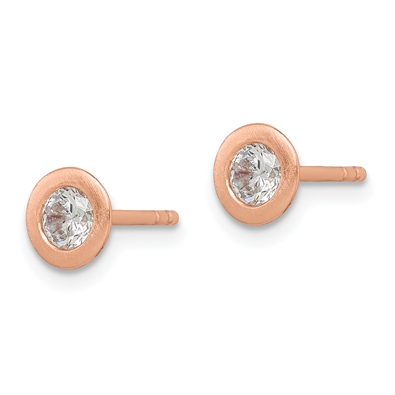 Sterling Silver Rose-tone Brushed CZ Post Earrings