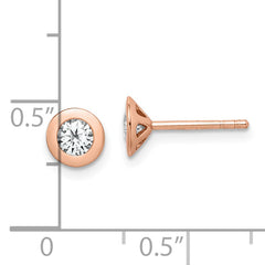 Sterling Silver Rose-tone Brushed CZ Post Earrings