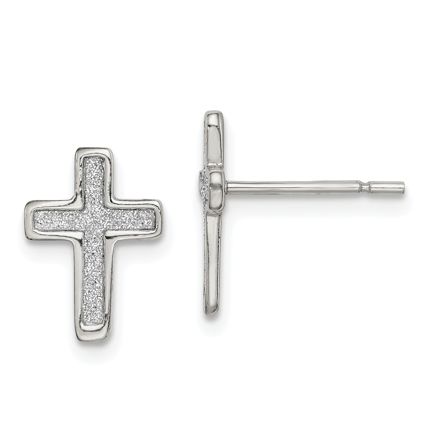 Sterling Silver Polished Glitter Infused Latin Cross Post Earrings Main image