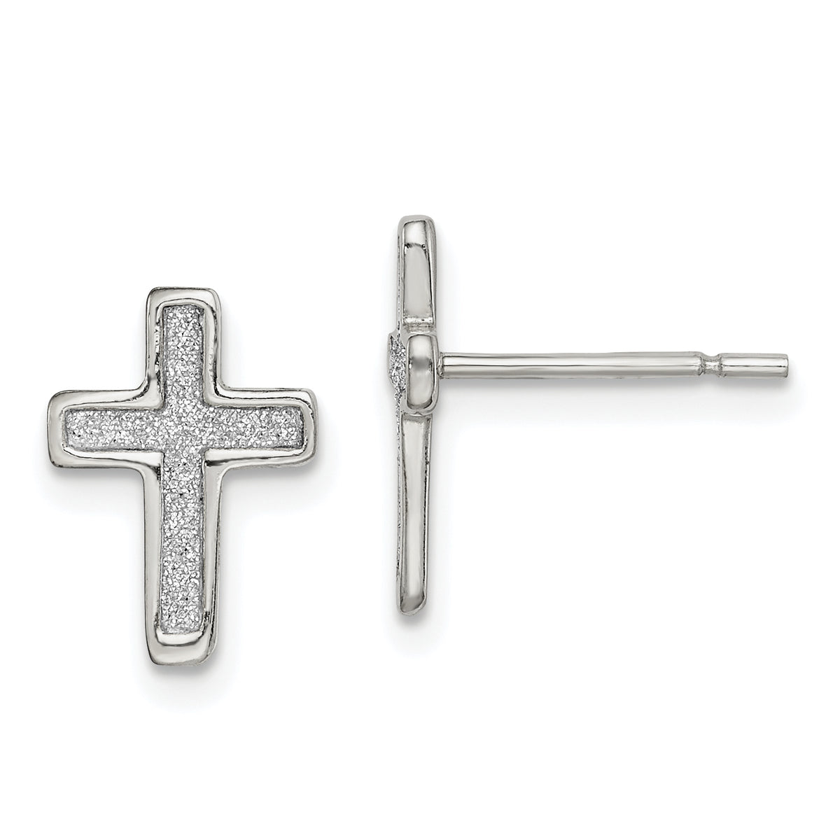 Sterling Silver Polished Glitter Infused Latin Cross Post Earrings
