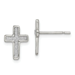 Sterling Silver Polished Glitter Infused Latin Cross Post Earrings