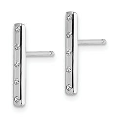 Sterling Silver Rhodium-plated Polished CZ Bar Post Earrings