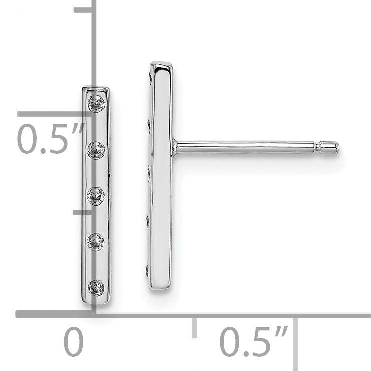 Sterling Silver Rhodium-plated Polished CZ Bar Post Earrings