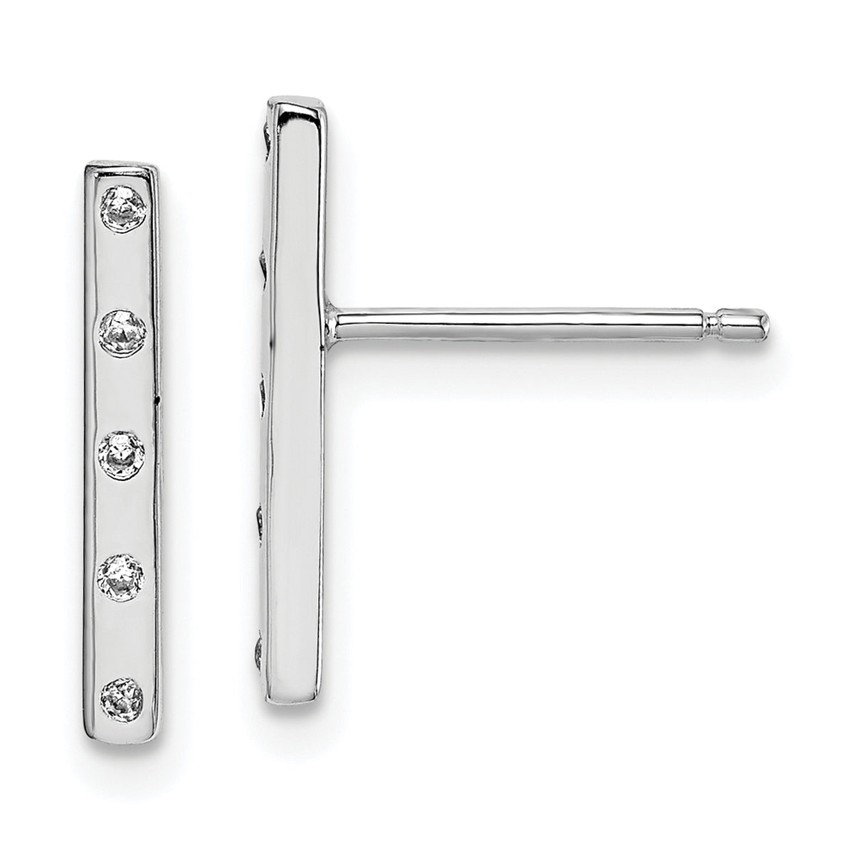 Sterling Silver Rhodium-plated Polished CZ Bar Post Earrings