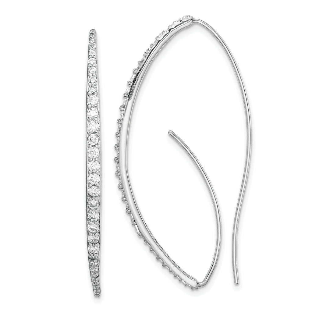 Sterling Silver Rhodium-plated CZ Threader Earrings