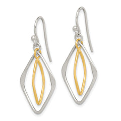Sterling Silver & Gold Tone Polished Diamond Shaped Dangle Earrings