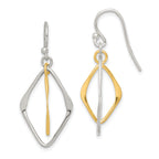 Sterling Silver & Gold Tone Polished Diamond Shaped Dangle Earrings