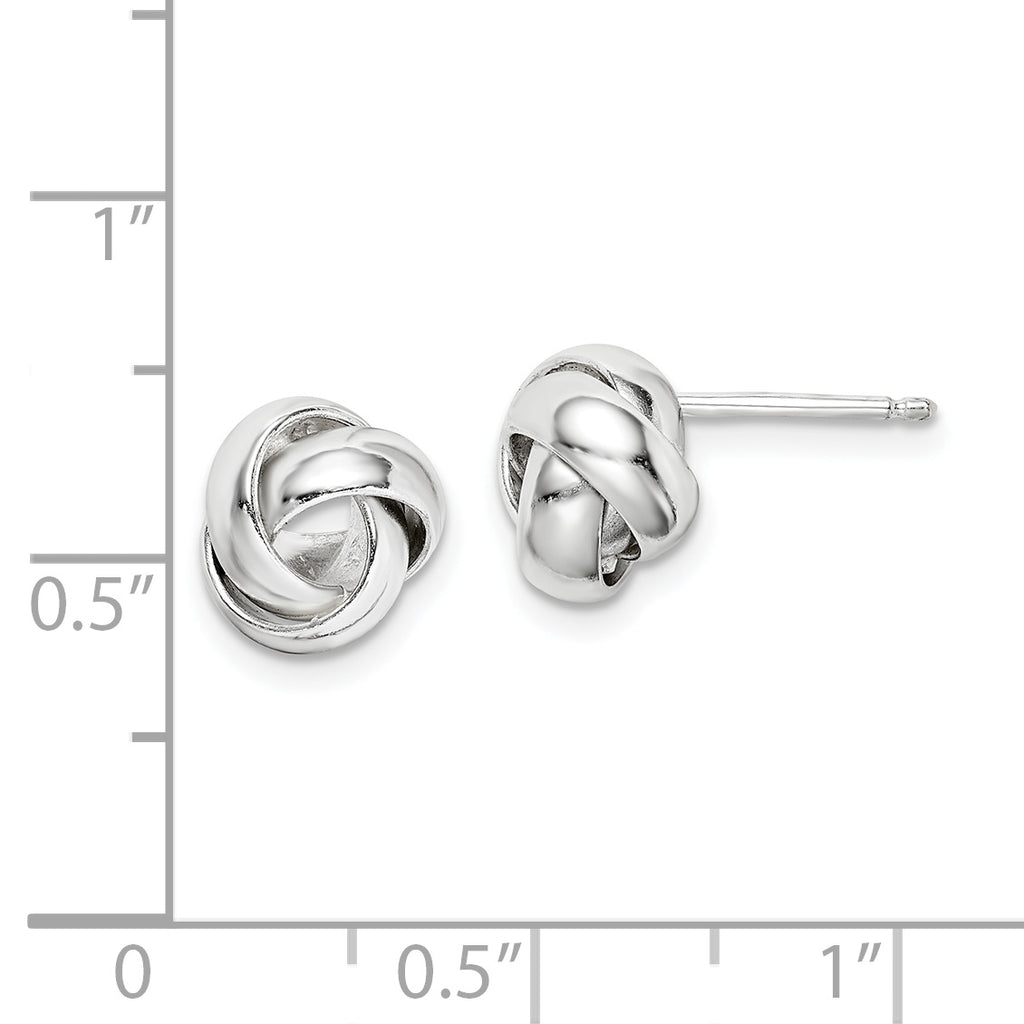 Sterling Silver Rhodium-plated Polished 9mm Love Knot Post Earrings
