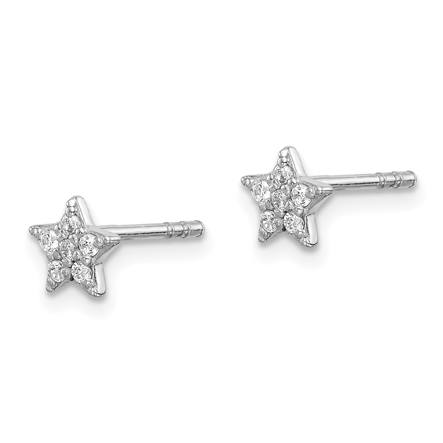 Sterling Silver Rhodium Plated CZ Star Post Earrings