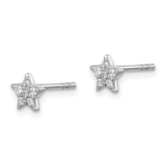 Sterling Silver Rhodium Plated CZ Star Post Earrings