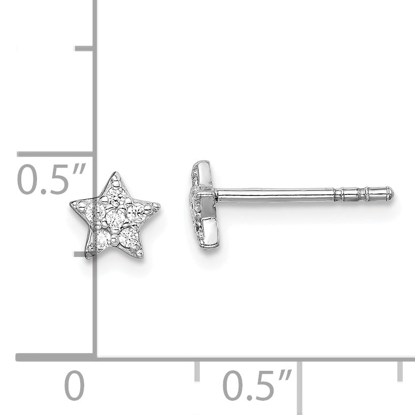 Sterling Silver Rhodium Plated CZ Star Post Earrings