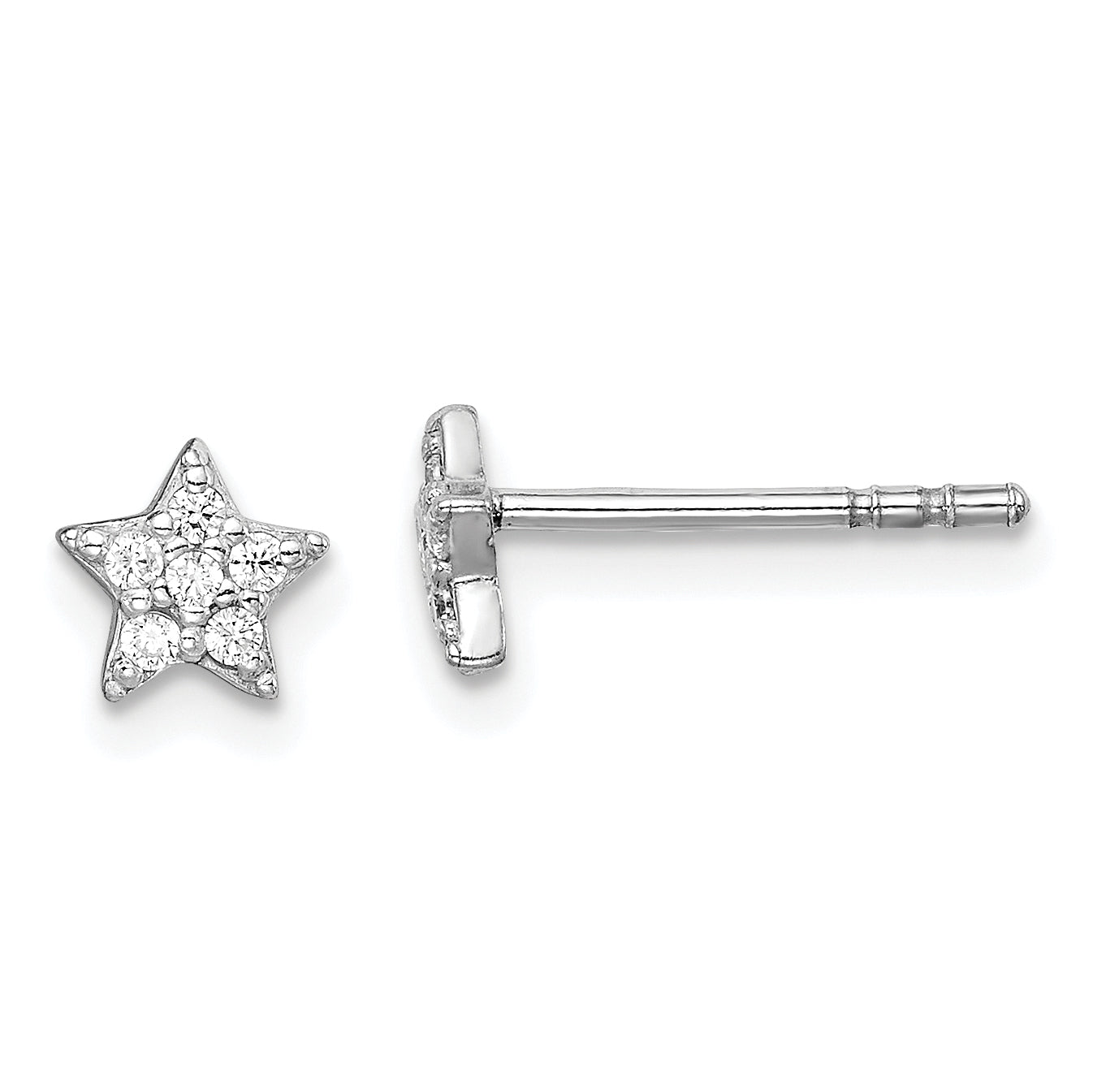 Sterling Silver Rhodium Plated CZ Star Post Earrings