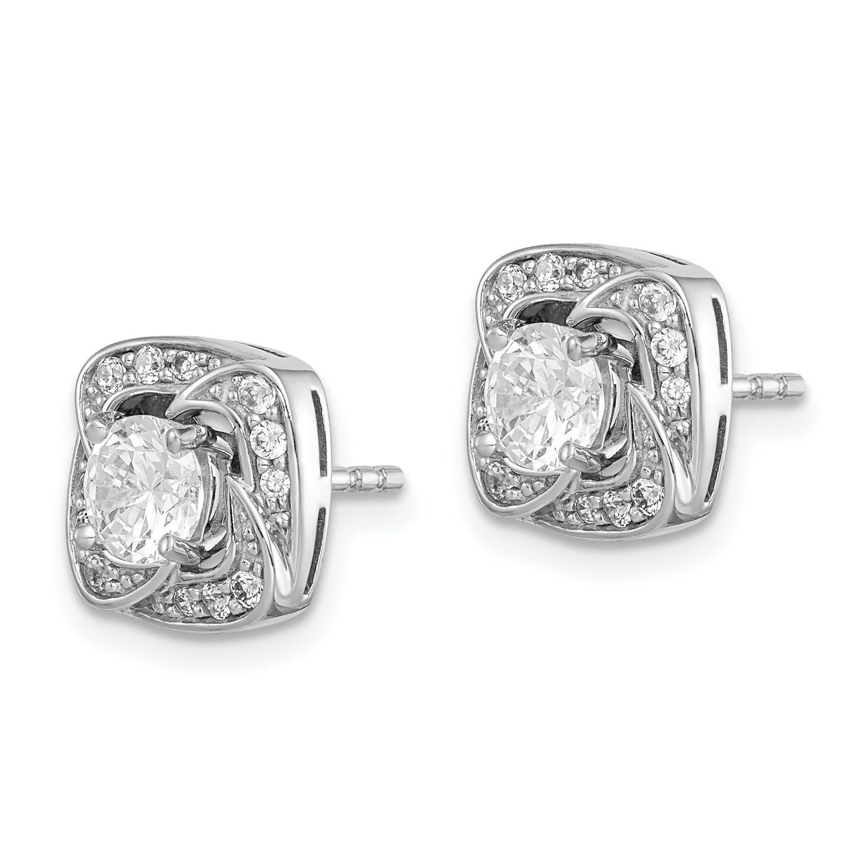 Sterling Silver RH-plated 5mm Round CZ Post w/ Square Jackets Earrings Secondary image