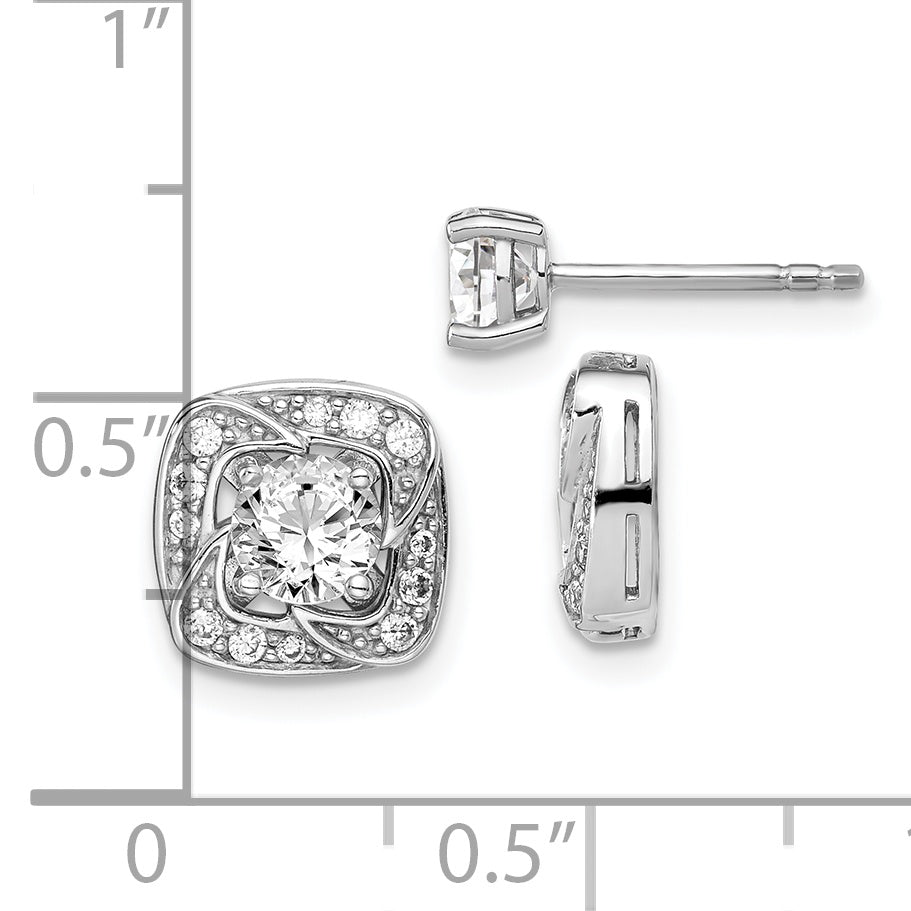Sterling Silver RH-plated 5mm Round CZ Post w/ Square Jackets Earrings