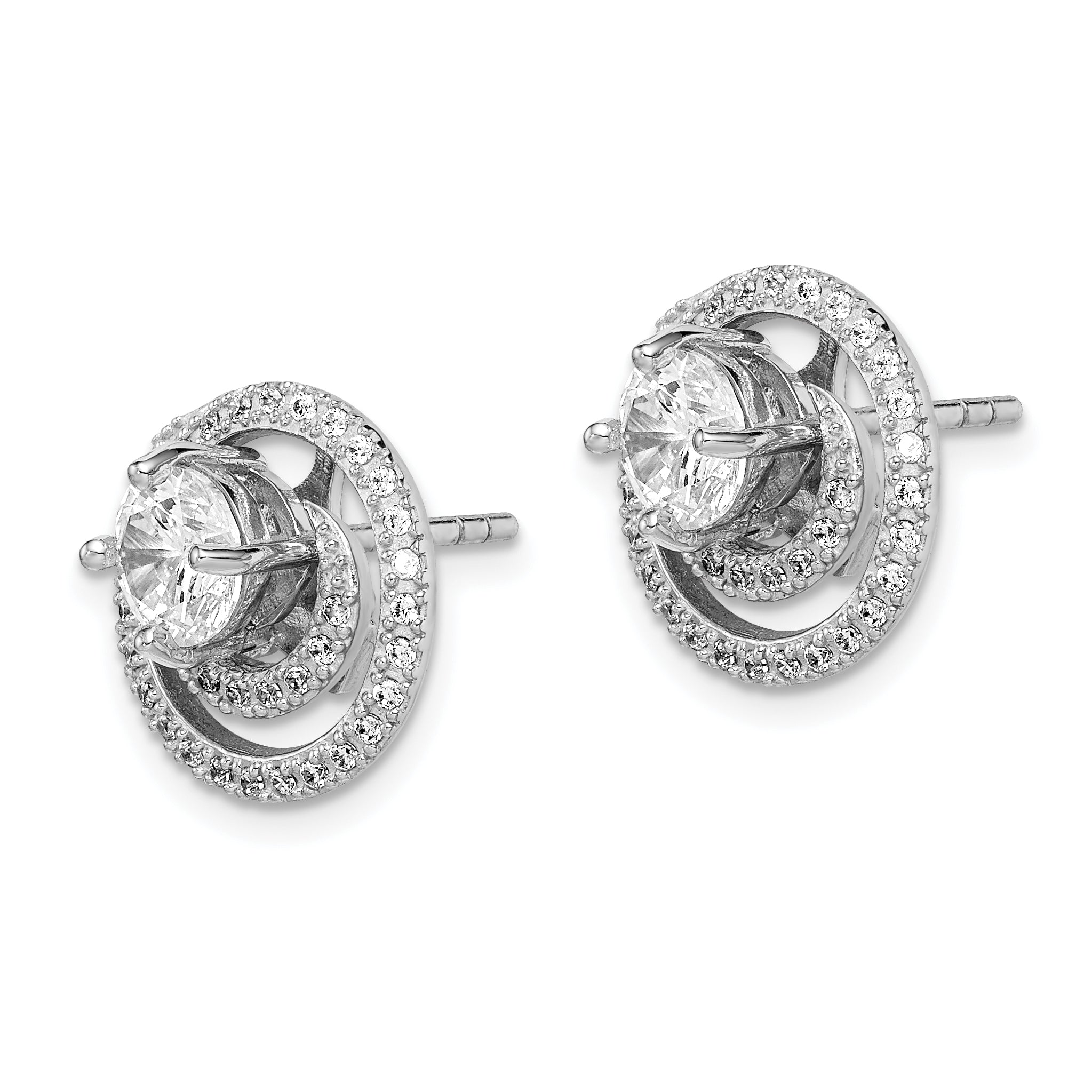 Sterling Silver Rhodium-plated 6mm Round CZ w/Swirl Jackets Earrings Secondary image