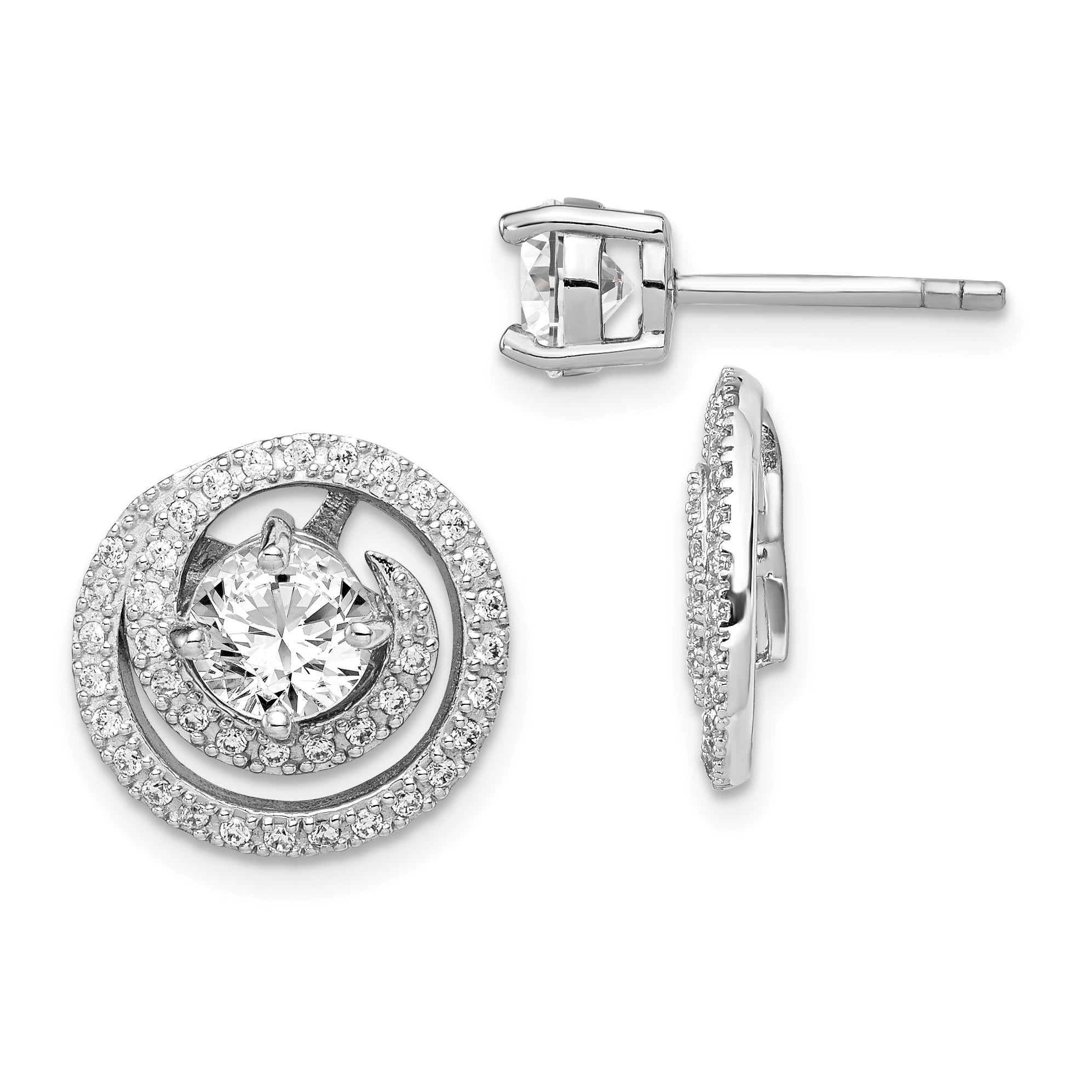 Sterling Silver Rhodium-plated 6mm Round CZ w/Swirl Jackets Earrings Main image