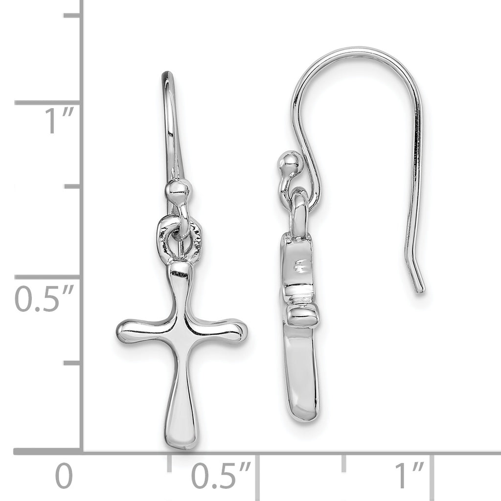 Sterling Silver Rhodium-plated Polished Cross Dangle Earrings
