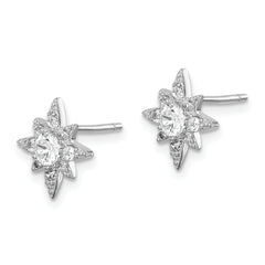 Sterling Silver Rhodium-plated Polished & Beaded CZ Star Post Earrings