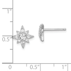 Sterling Silver Rhodium-plated Polished & Beaded CZ Star Post Earrings
