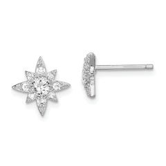 Sterling Silver Rhodium-plated Polished & Beaded CZ Star Post Earrings