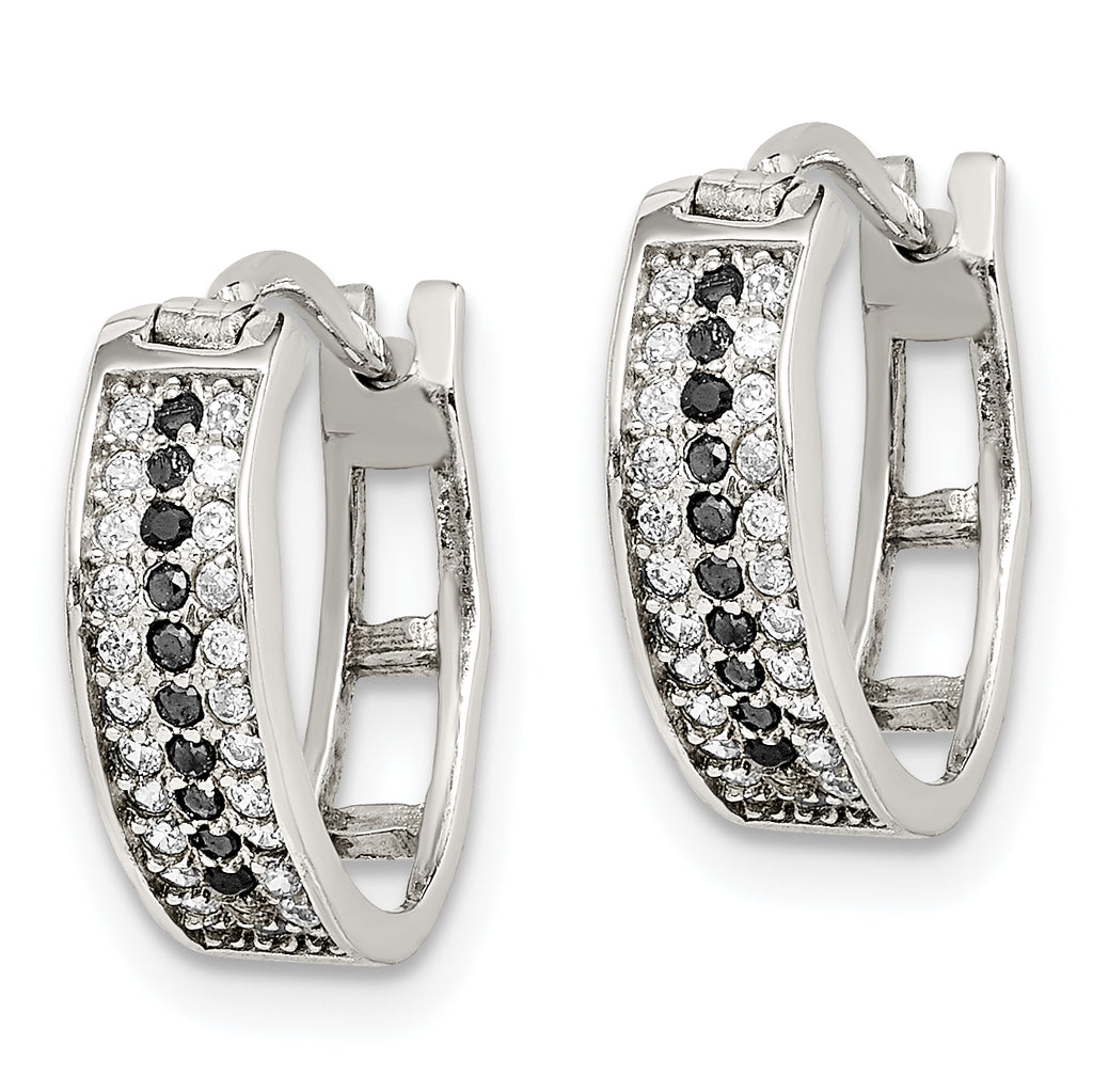 Sterling Silver RH-pltd Polished Black/White CZ 4mm Round Hoop Earrings
