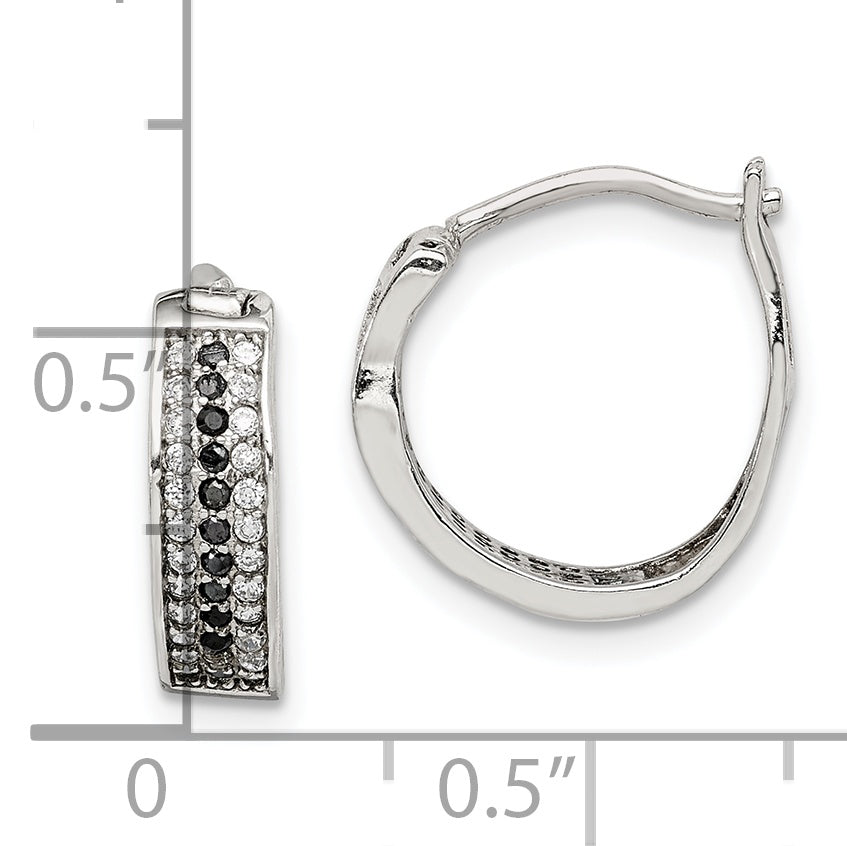 Sterling Silver RH-pltd Polished Black/White CZ 4mm Round Hoop Earrings