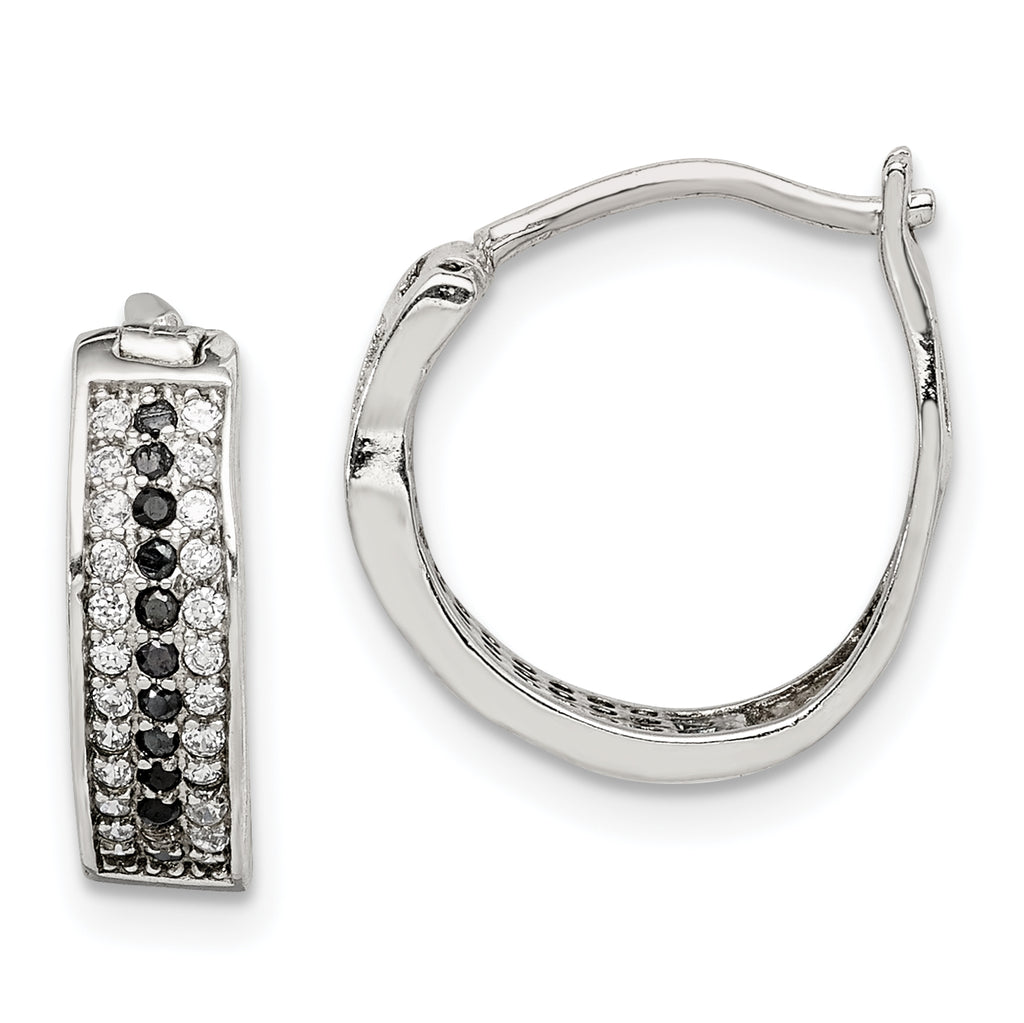 Sterling Silver RH-pltd Polished Black/White CZ 4mm Round Hoop Earrings