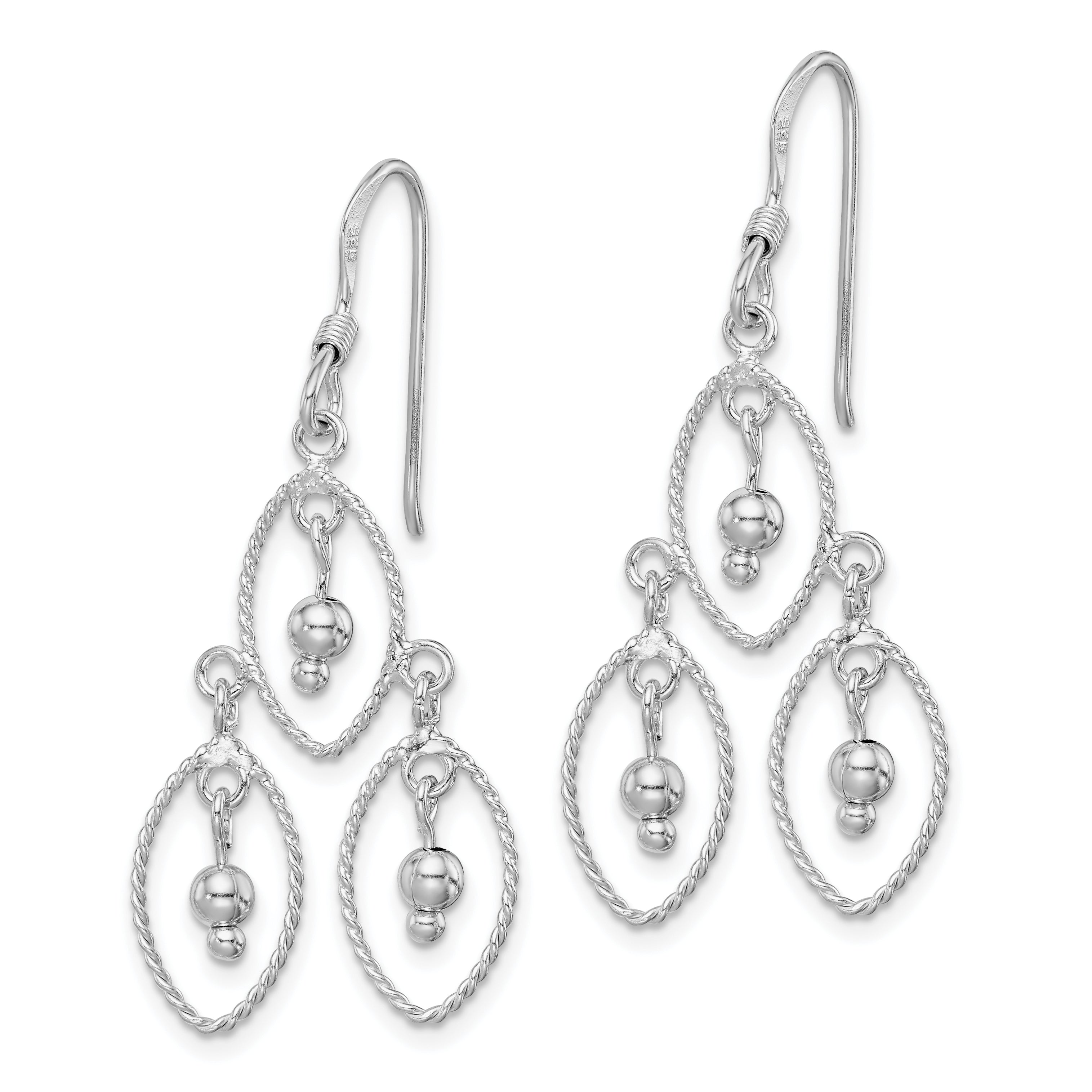 Sterling Silver Rhodium-plated Polished Textured & Beaded Dangle Earrings
