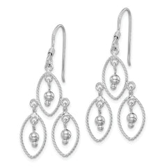 Sterling Silver Rhodium-plated Polished Textured & Beaded Dangle Earrings